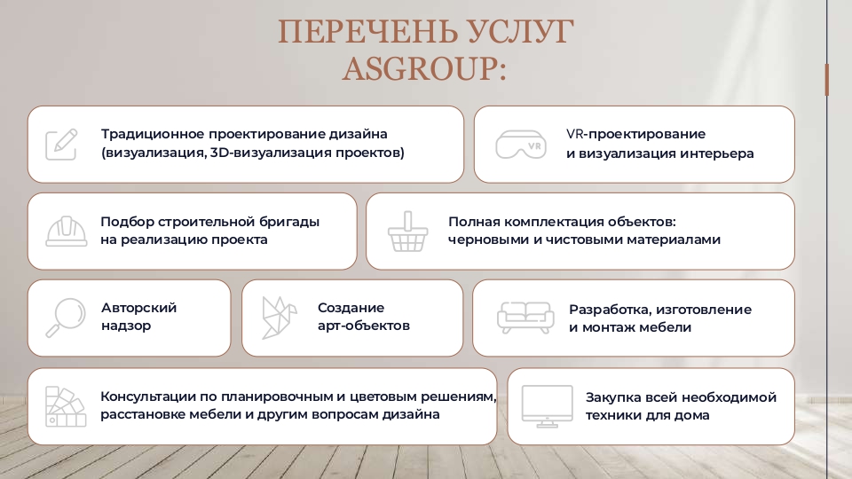 Перечень услуг студии дизайна интерьера ASGROUP